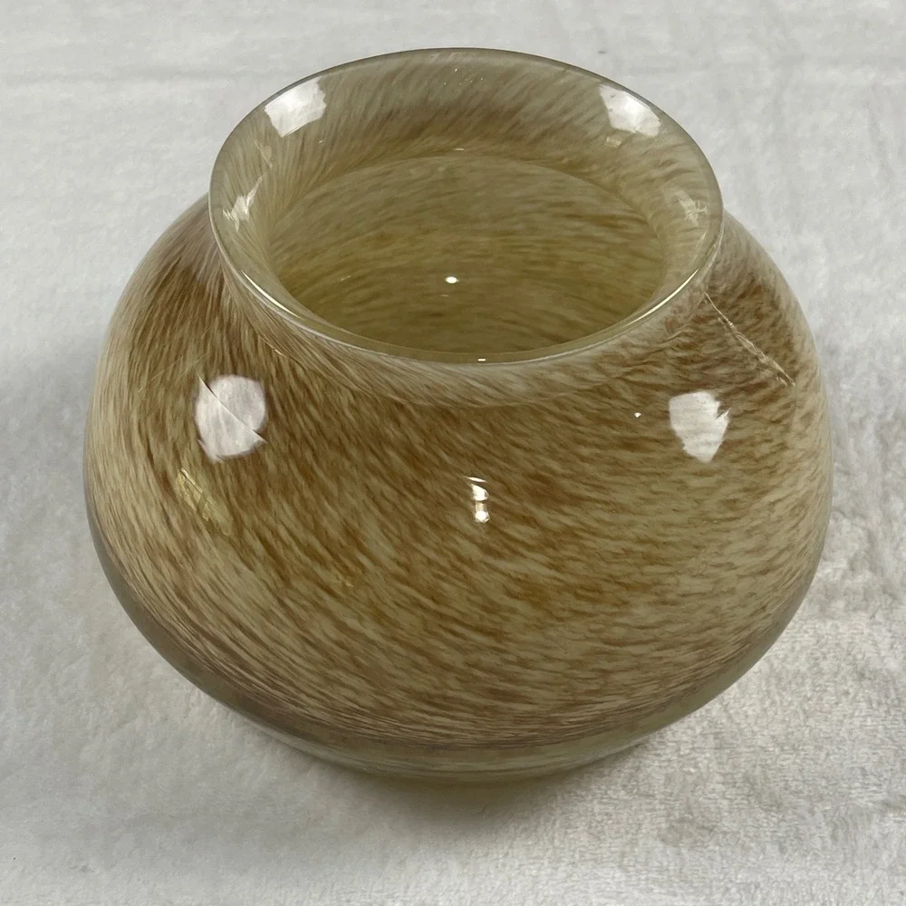 Anthropologie Tan Swirl Glass Vase Round Tortoise Pattern Decorative Bowl 4554